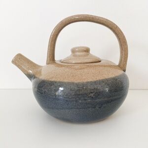 Handmade Pottery Teapot – Rustic Glazed Stoneware Ceramic, Beige and Grey